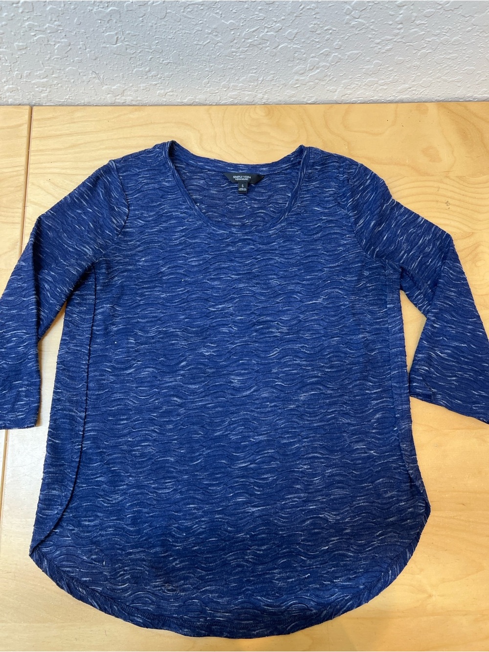Simply Vera Vera Wang Blue Marled Scoop Neck Long Sleeve Top